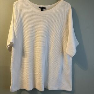 Eileen Fisher Cream White Knit Short Sleeve Crew Neck Sweater
